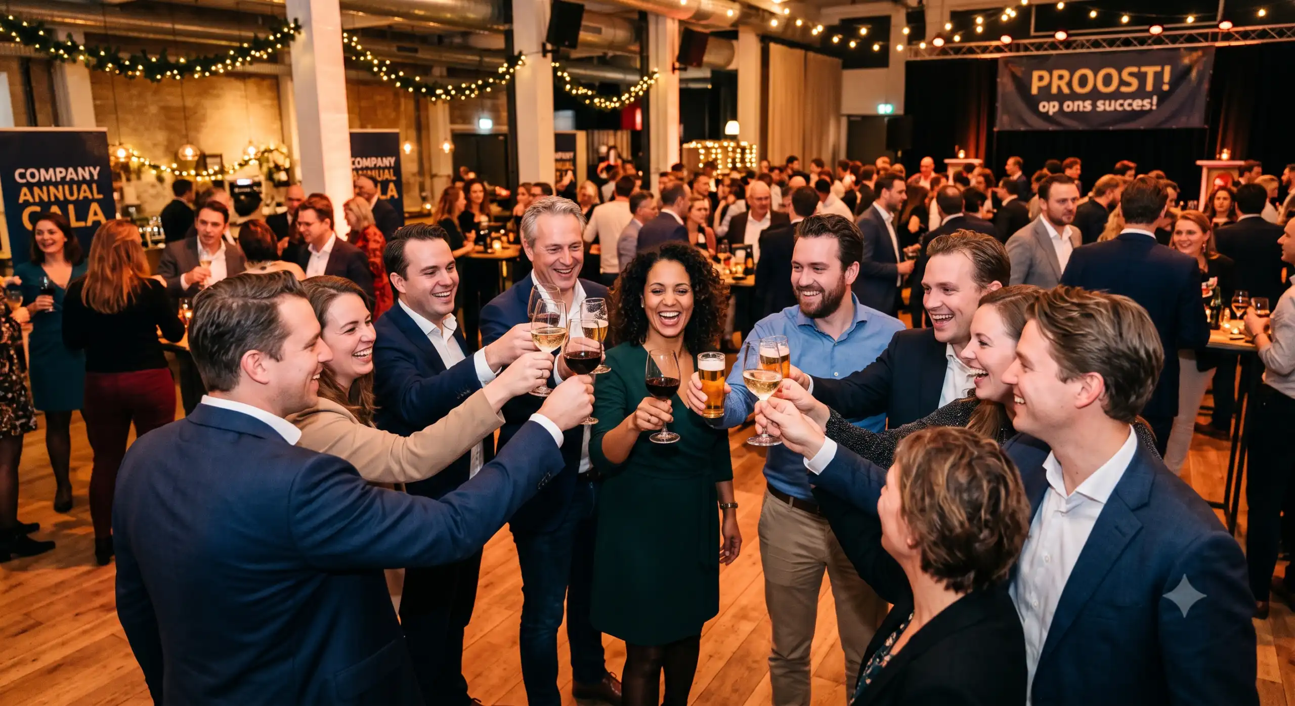 Proostende gasten bedrijfsfeest